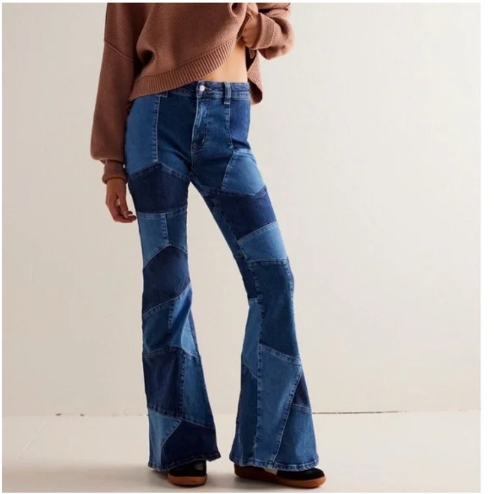 Free people patchwork flare jeans